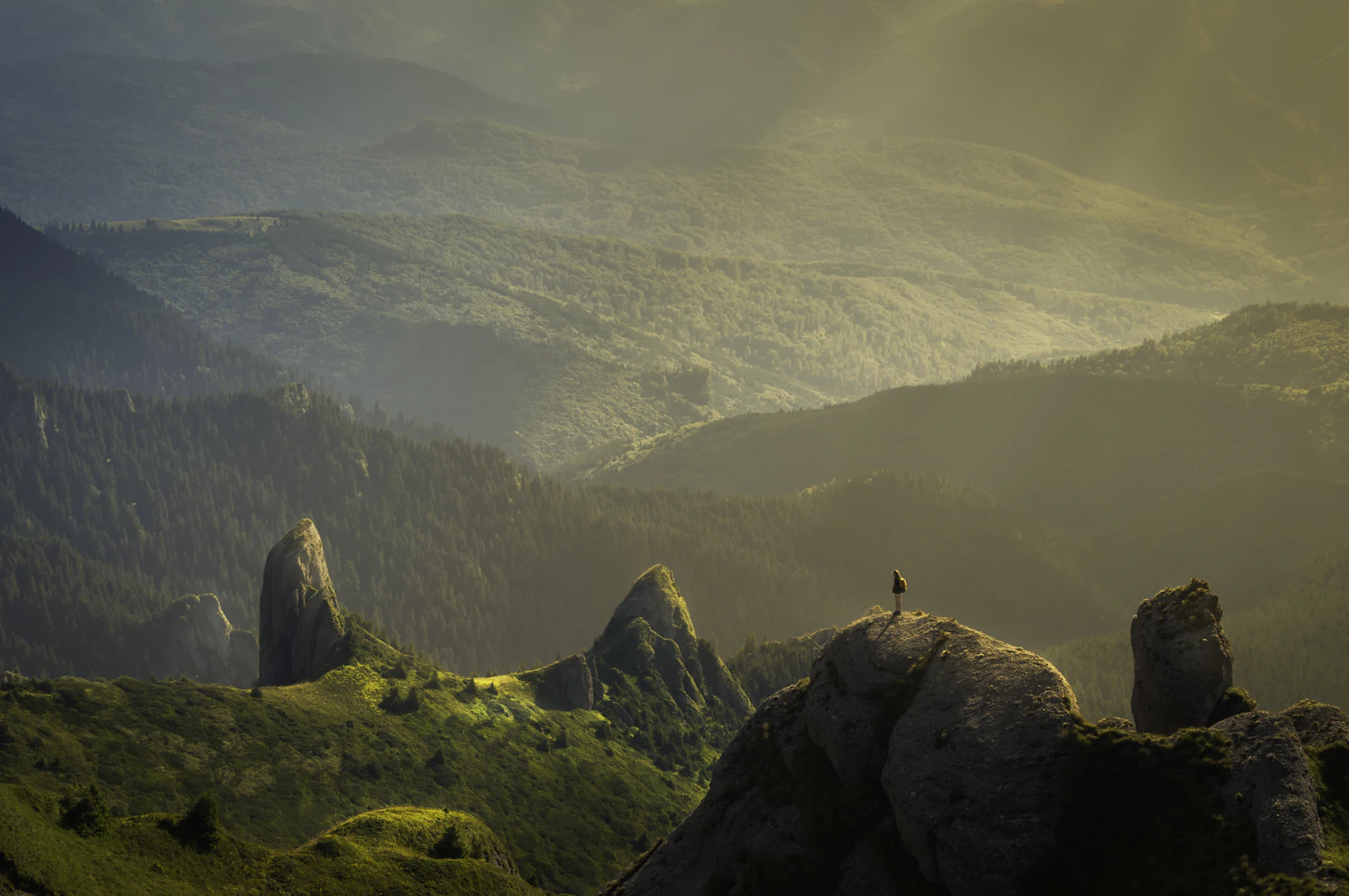 Green Andean ridges lit by low afternoon sun